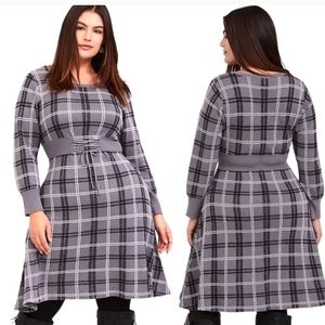 Torrid Grey Plaid Sweater Knit Corset Skater DRESS, Size 6X